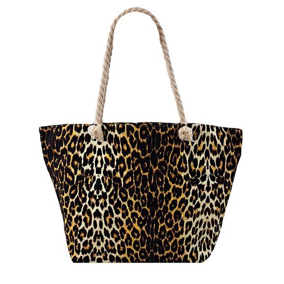 Exotic Leopard Print Beach Tote Bag With Rope Handles - Picture 1 of 3